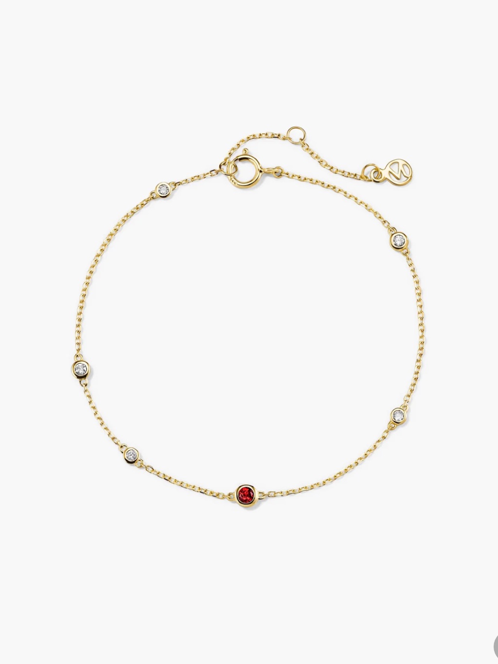 Mejuri Multi Gemstone Diamond Station Bracelet 14k Yellow Gold Garnet Nwt